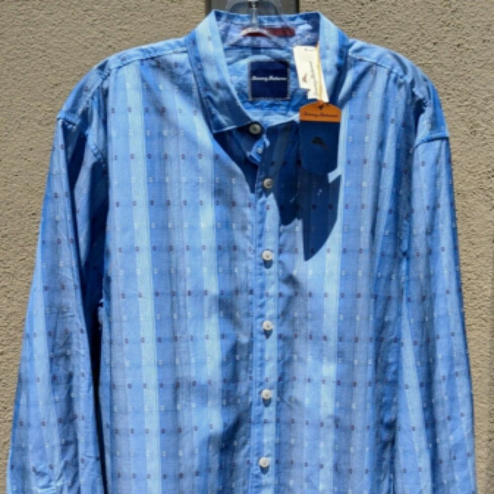 NWT Tommy Bahama Men's Bebel Stripe XL Button Long Sleeve Shirt Bering Blue NICE